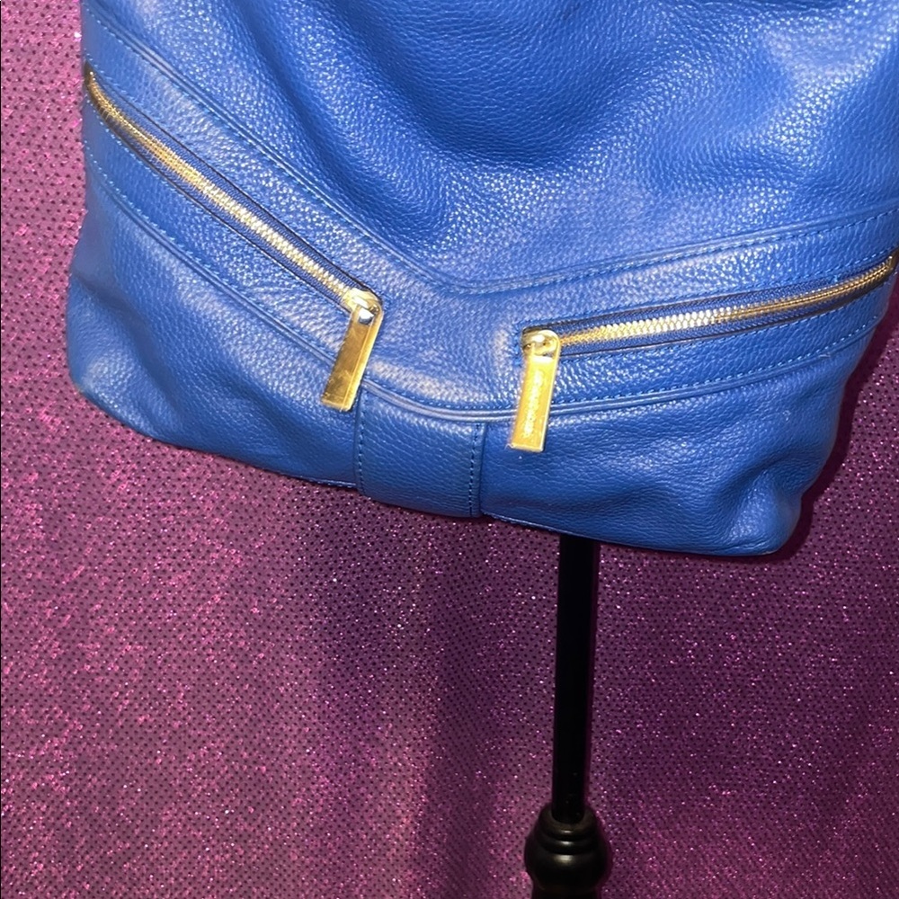 Michael Kors Blue Pebbled Leather Chain Shoulder Bag Gold Hardware - Picture 2 of 15